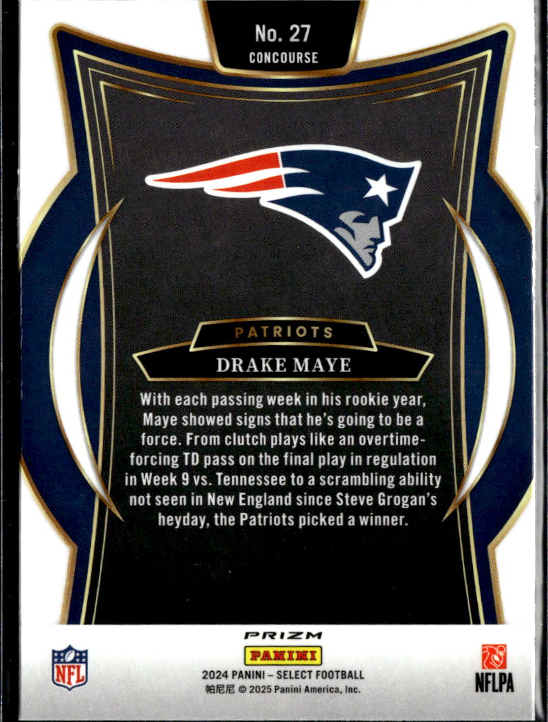 Drake Maye 2024 Select Green Yellow Shock Rookie RC New England Patriots