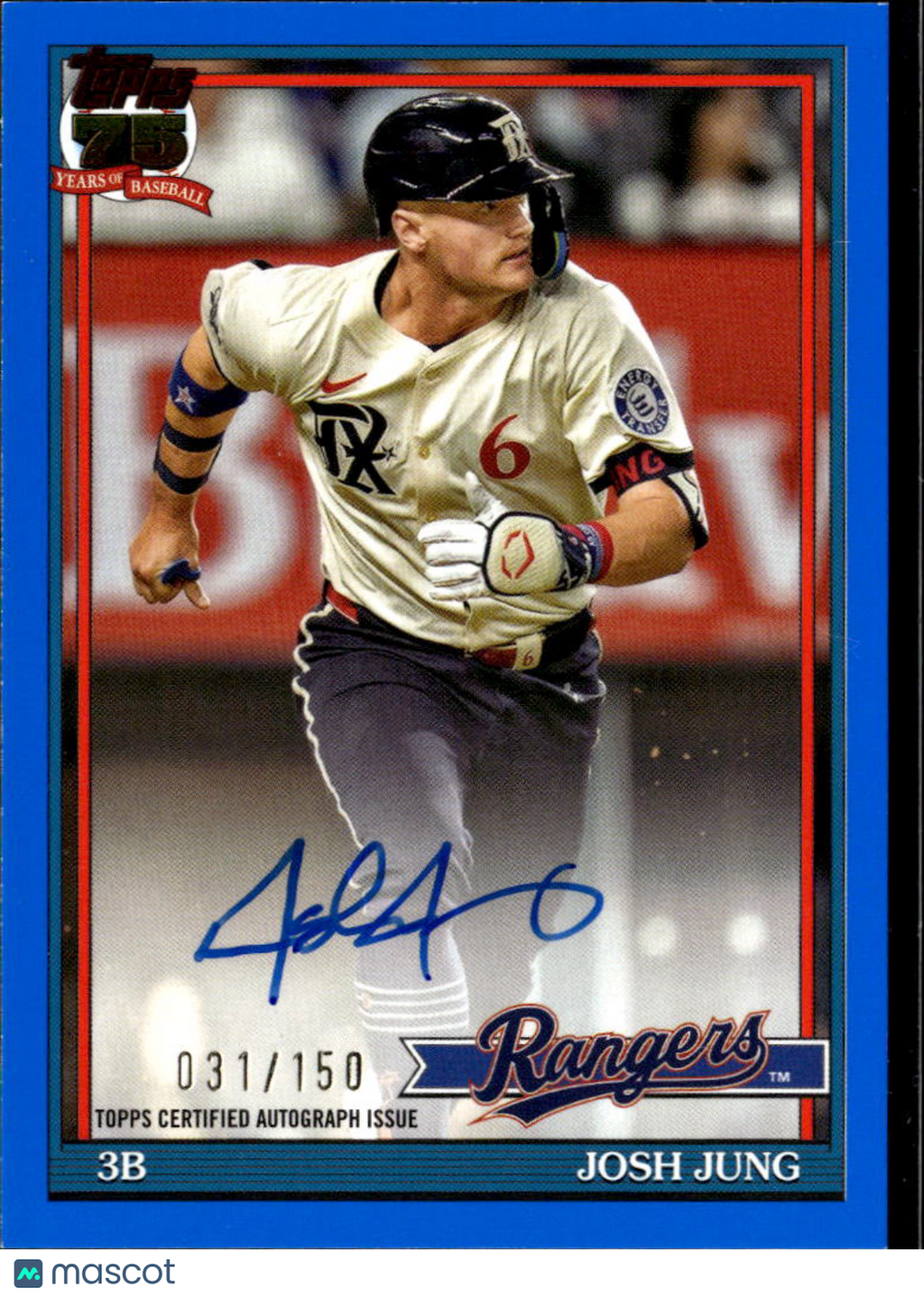 Josh Jung 2026 Topps 75th Auto Autograph Blue 31/150 Texas Rangers