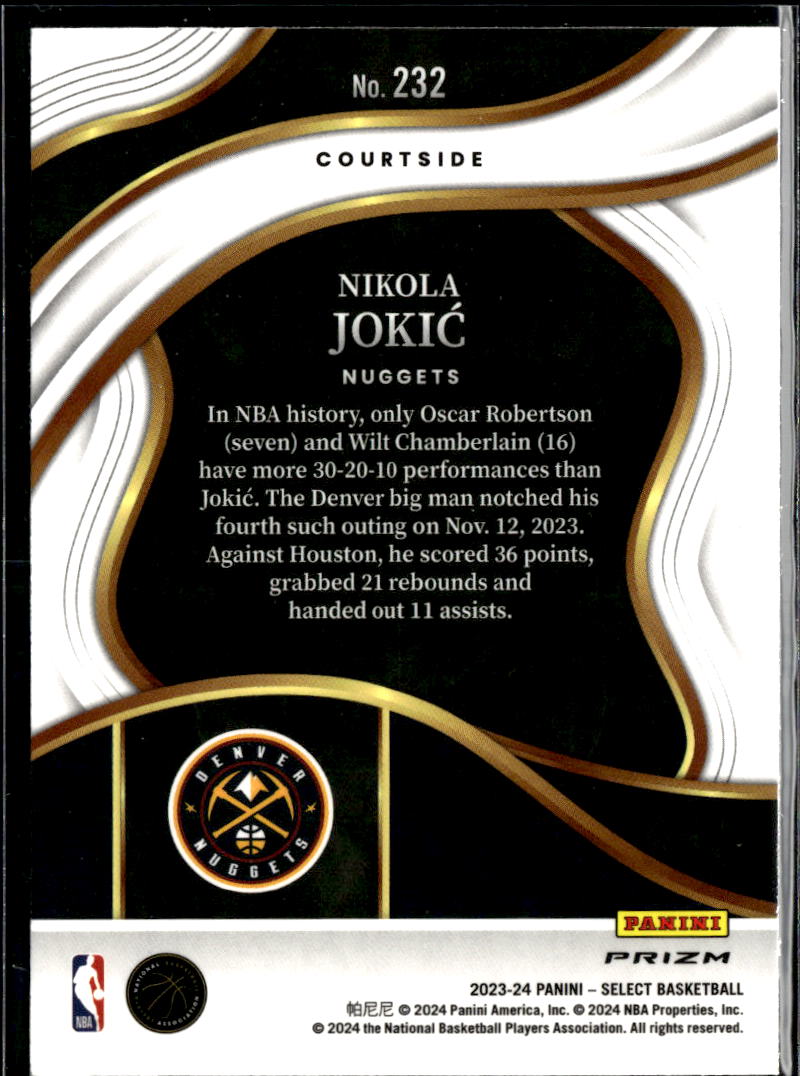 Nikola Jokic 2023-24 Select Tiger Prizm Courtside SSP SHORTPRINT Denver Nuggets