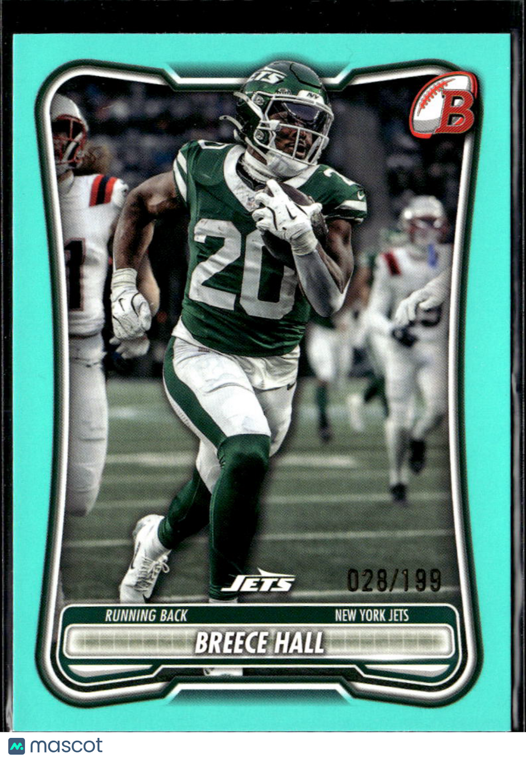 Breece Hall 2026 Bowman Aqua 28/199 New York Jets