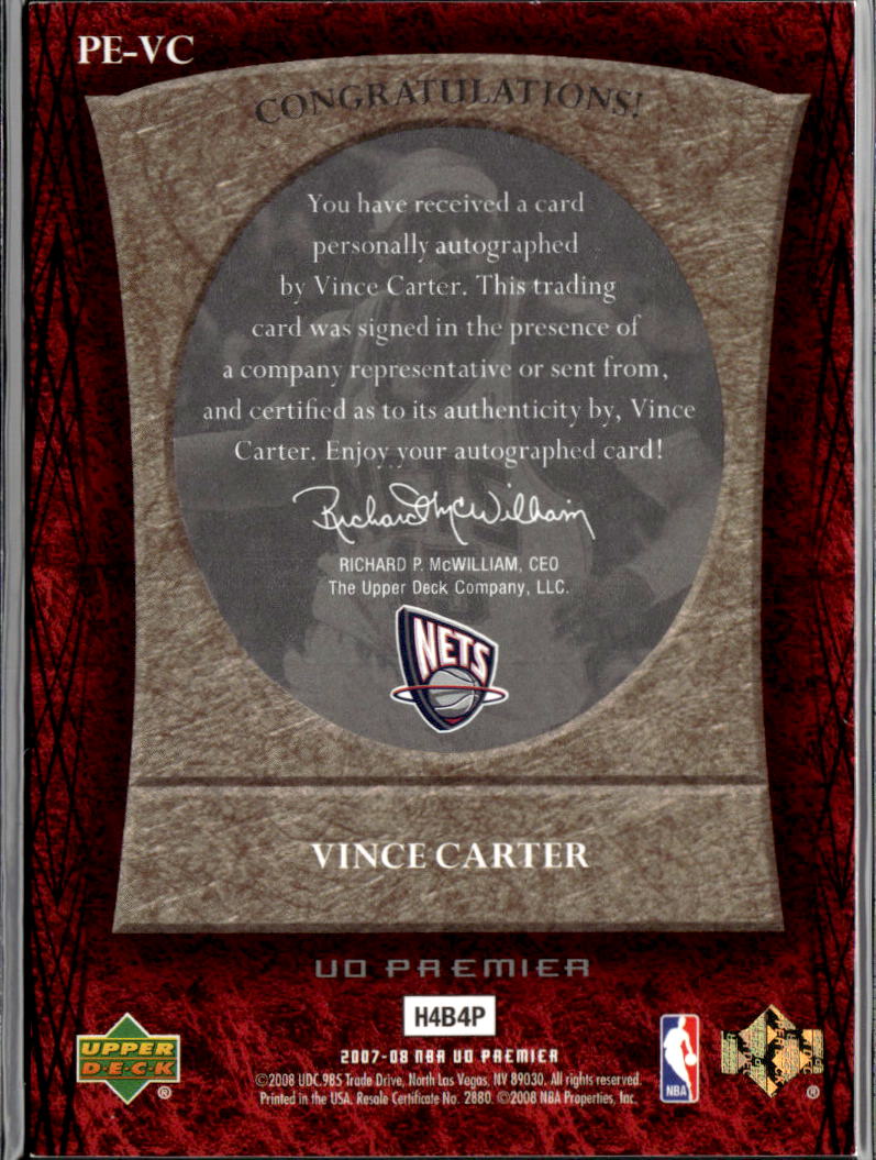 Vince Carter 2007-08 Upper Deck Preeminence Auto Autograph 13/50 New Jersey Nets