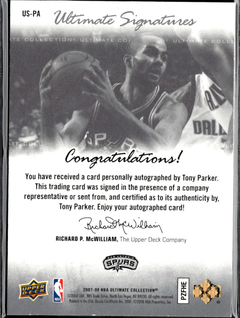 Tony Parker 2007-08 Ultimate Collection Auto Autograph 6/25 San Antonio Spurs