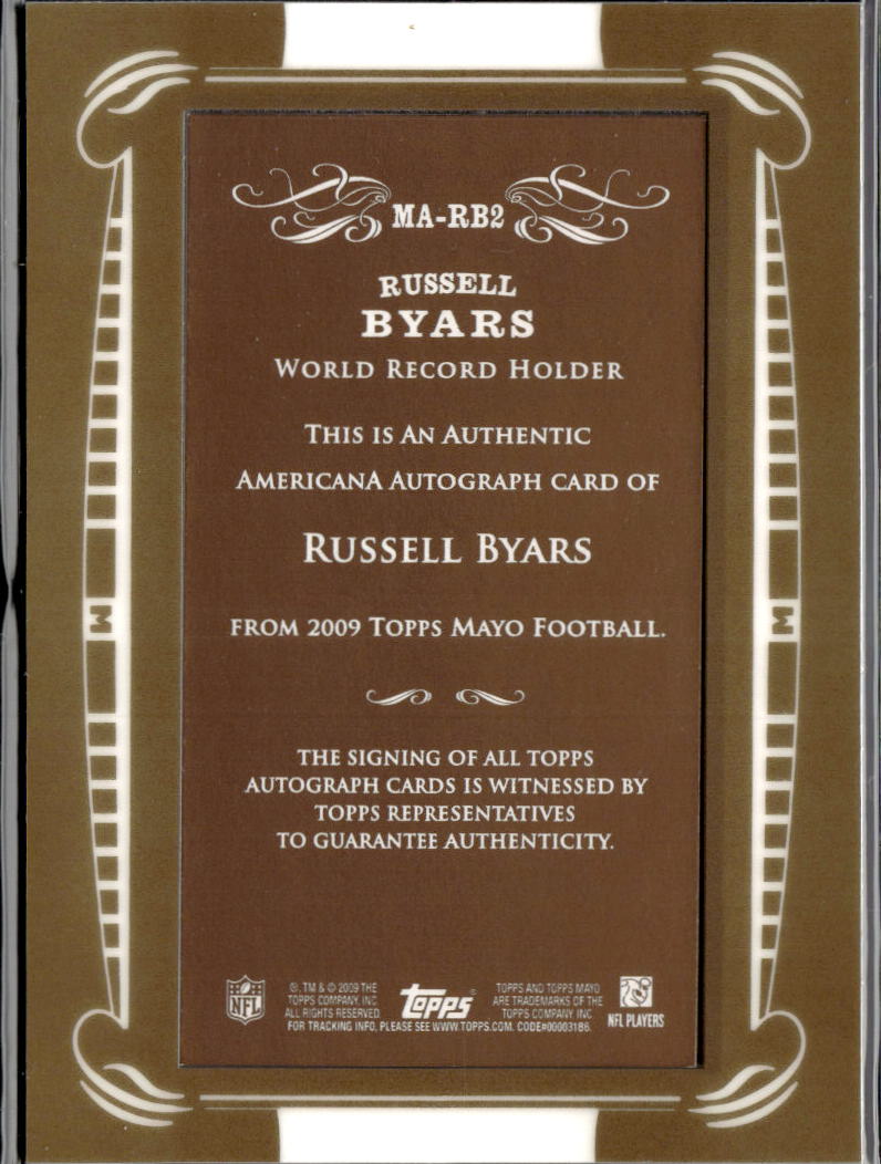 Russell Byars 2009 Topps Mayo Auto Autograph World Record Holder