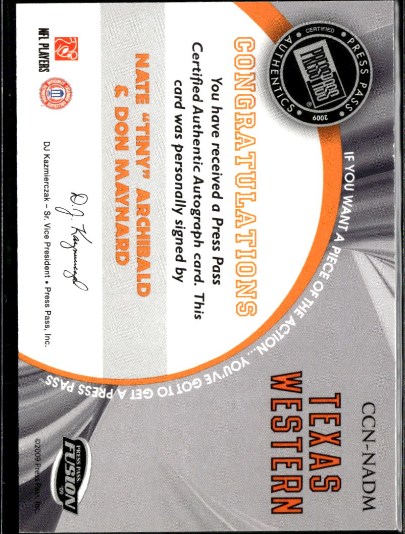 Don Maynard Nate Archibald 2009 Press Pass Auto Autograph Texas Western 23/25