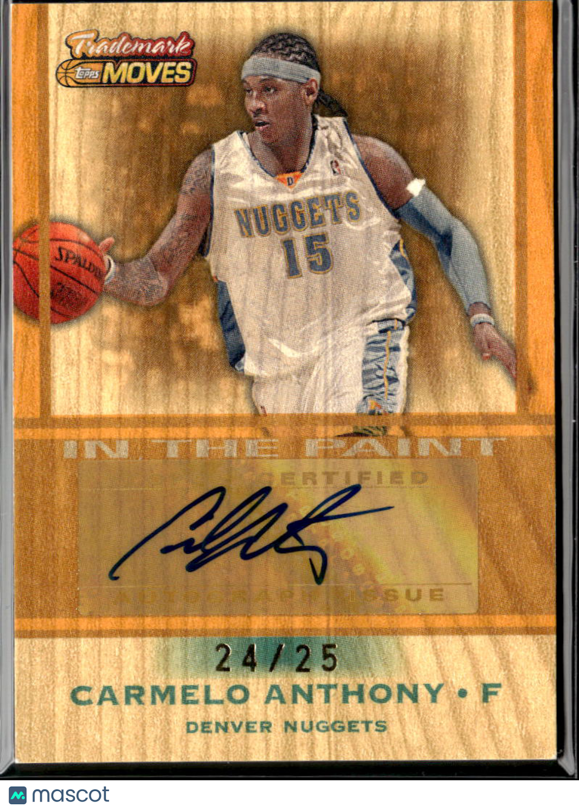 Carmelo Anthony 2007 Topps Trademark Moves Auto Autograph Wood 24/25 Nuggets