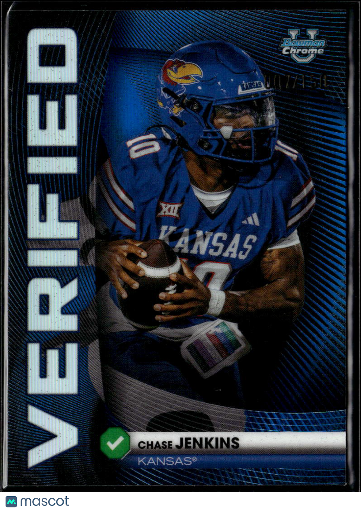 Chase Jenkins 2026 Bowman Chrome Verified Blue Refractor /150 Kansas Jayhawks