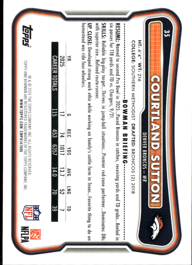 Courtland Sutton 2026 Bowman Yellow 246/275 Denver Broncos