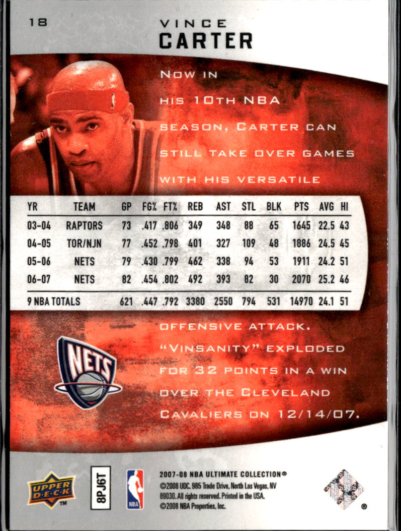 Vince Carter 2007-08 Upper Deck Ultimate Collection 171/199 New Jersey Nets Nets