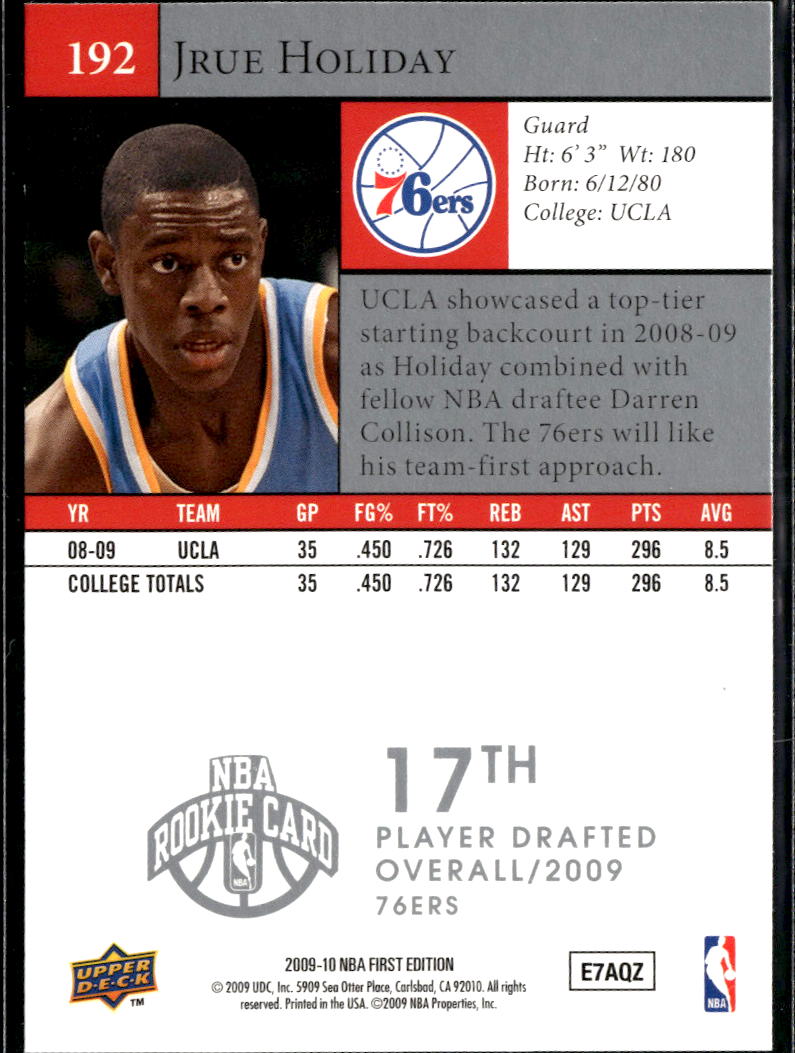 Jrue Holiday 2009 Upper Deck First Edition Rookie RC 76ers UCLA Bruins
