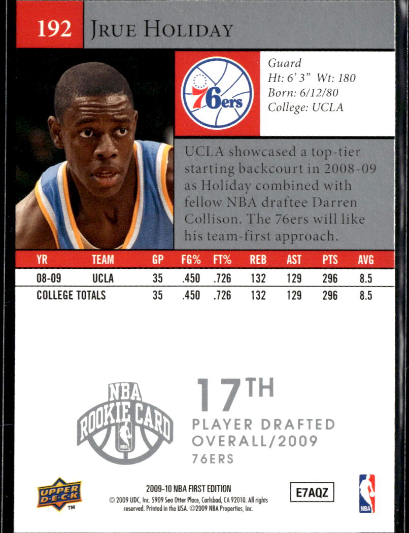 Jrue Holiday 2009 Upper Deck First Edition Rookie RC 76ers UCLA Bruins
