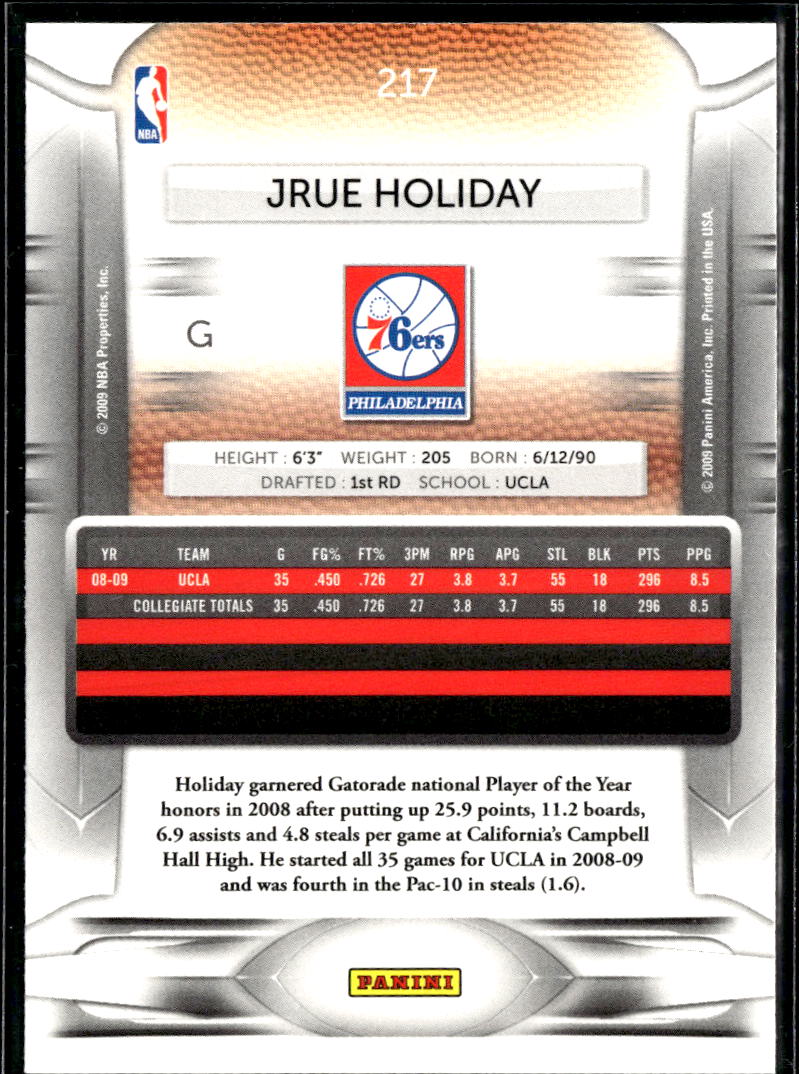 Jrue Holiday 2009 Panini Prestige Philadelphia 76ers