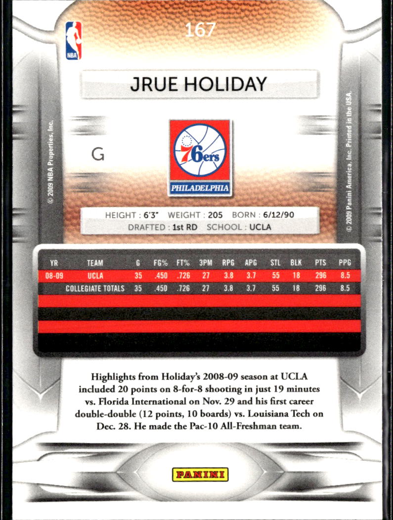 Jrue Holiday 2009 Prestige Rookie RC #167 Philadelphia 76ers