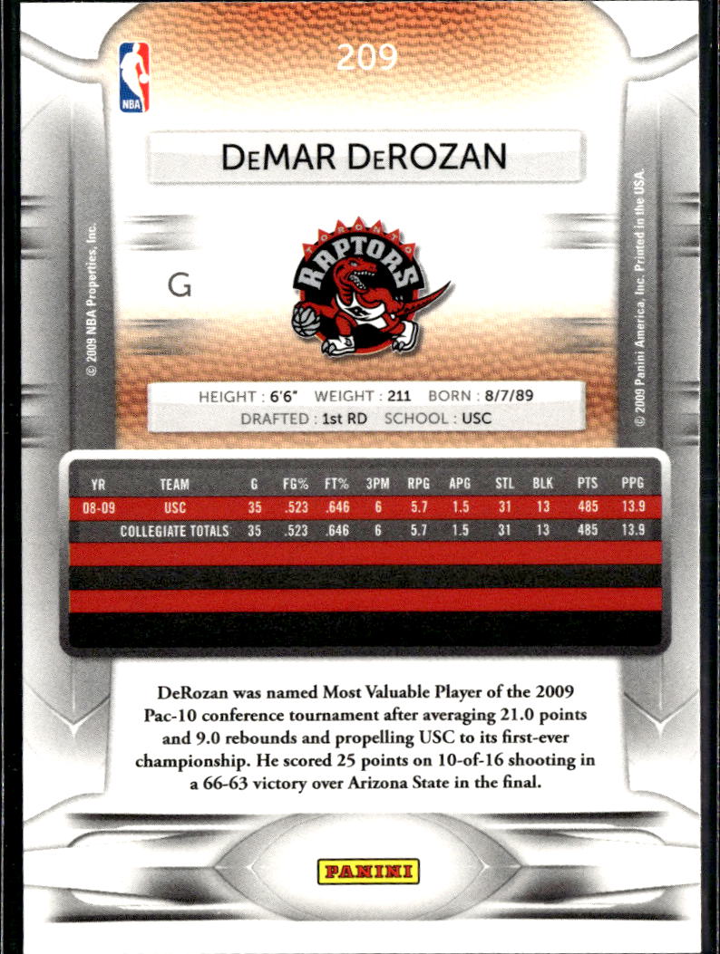 DeMar DeRozan 2009 Panini Prestige Rookie RC #209 Toronto Raptors
