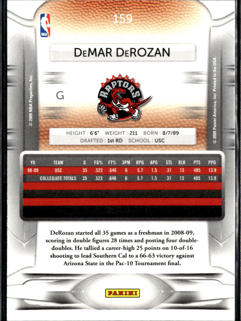DeMar DeRozan 2009 Panini Prestige Rookie RC #159 Toronto Raptors