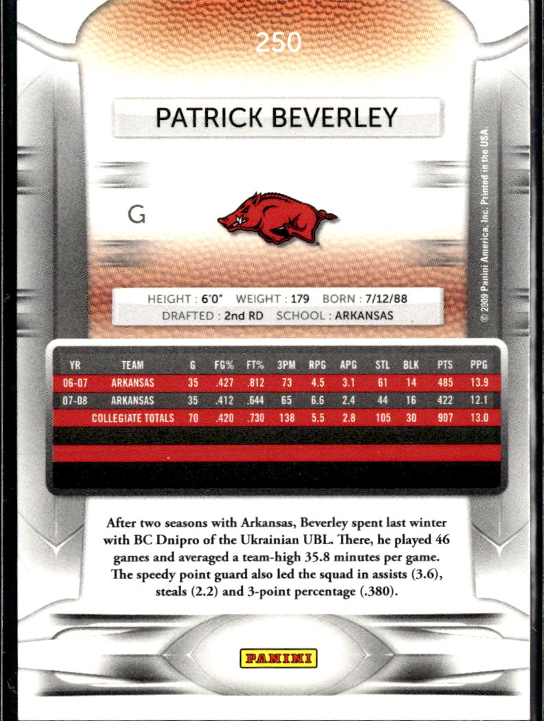 Patrick Beverley 2009 Panini Prestige Rookie RC Arkansas Razorbacks