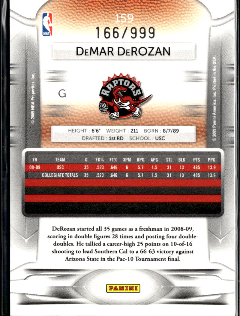 DeMar DeRozan 2009 Prestige Draft Picks Light Blue RC /999 Toronto Raptors