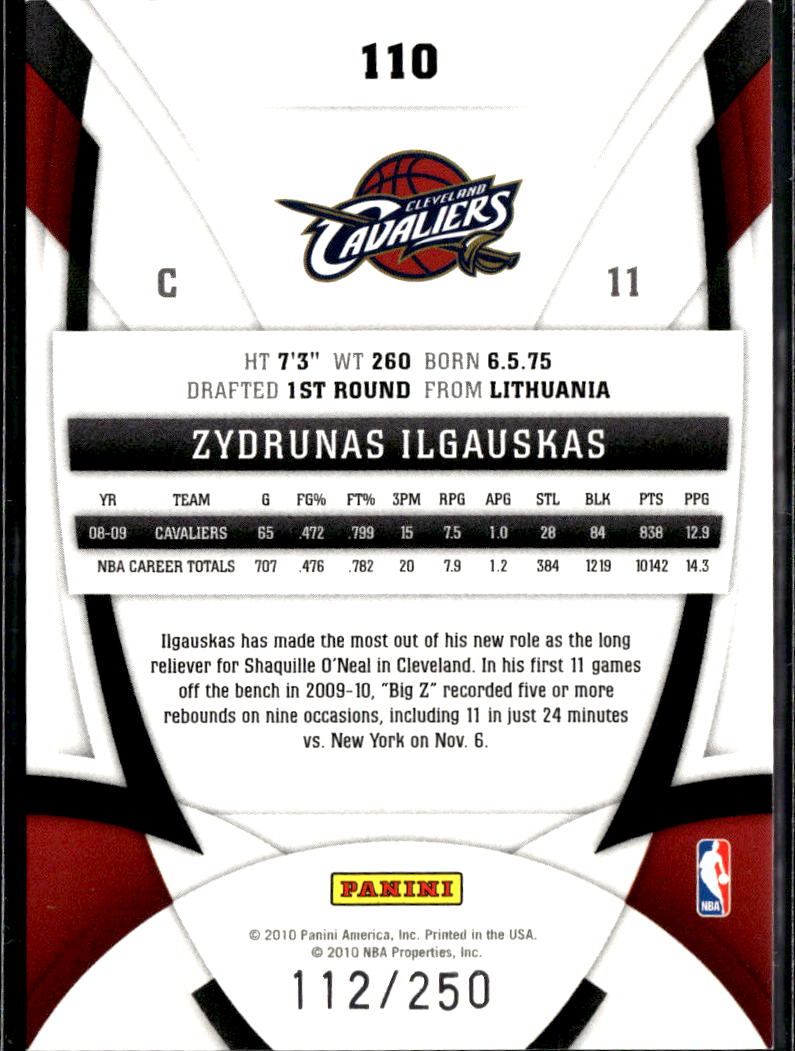Zydrunas Ilgauskas 2009-10 Certified Red /250 Cleveland Cavaliers