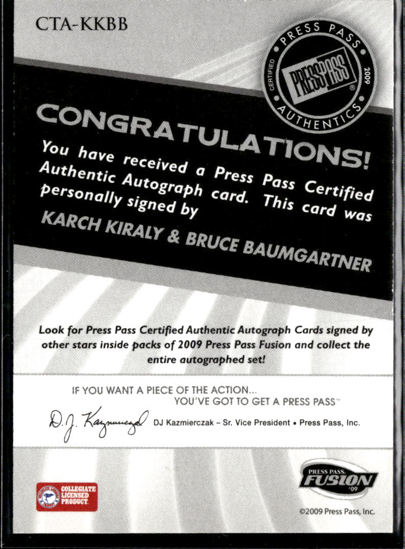 Karch Kiraly Bruce Baumgartner 2009 Press Pass Auto Autograph 25/25