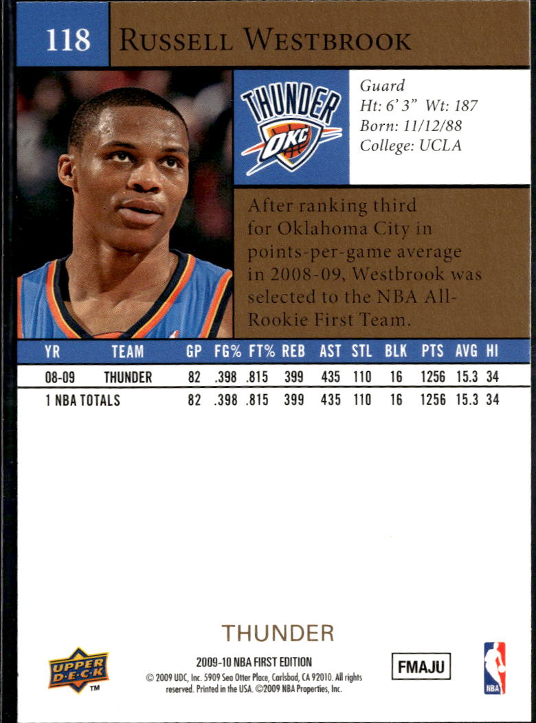 Russell Westbrook 2009 Upper Deck First Edition Gold Oklahoma City Thunder
