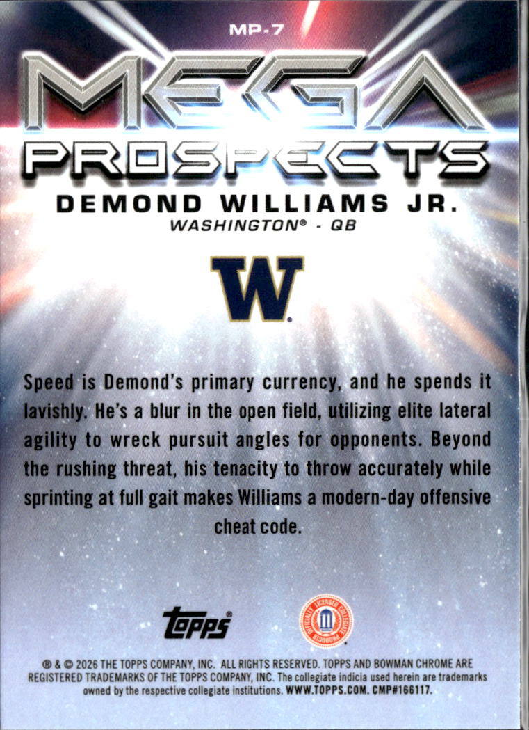 Demond Williams Jr. 2026 Bowman Chrome Mega Box Mojo Refractor Washington