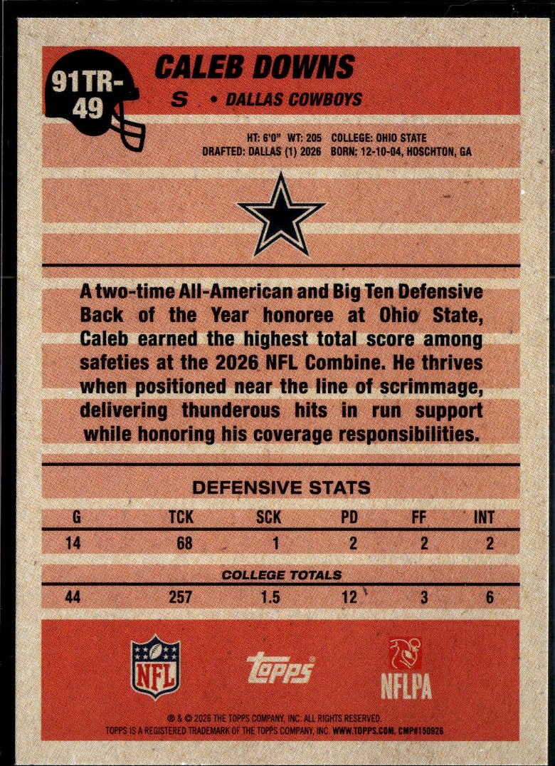 Caleb Downs 2026 Topps 35th Anniversary Rookie RC Dallas Cowboys