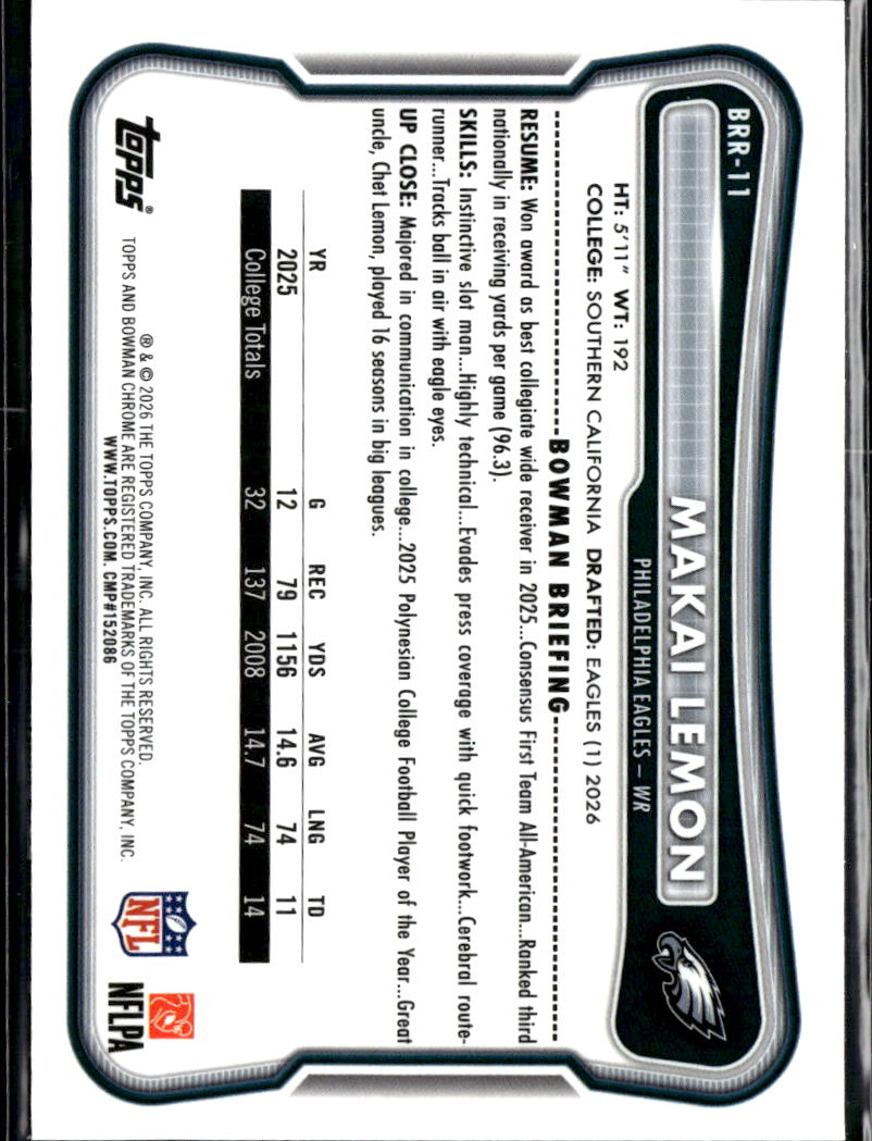 Makai Lemon 2026 Bowman Chrome RED Rookie RC Philadelphia Eagles