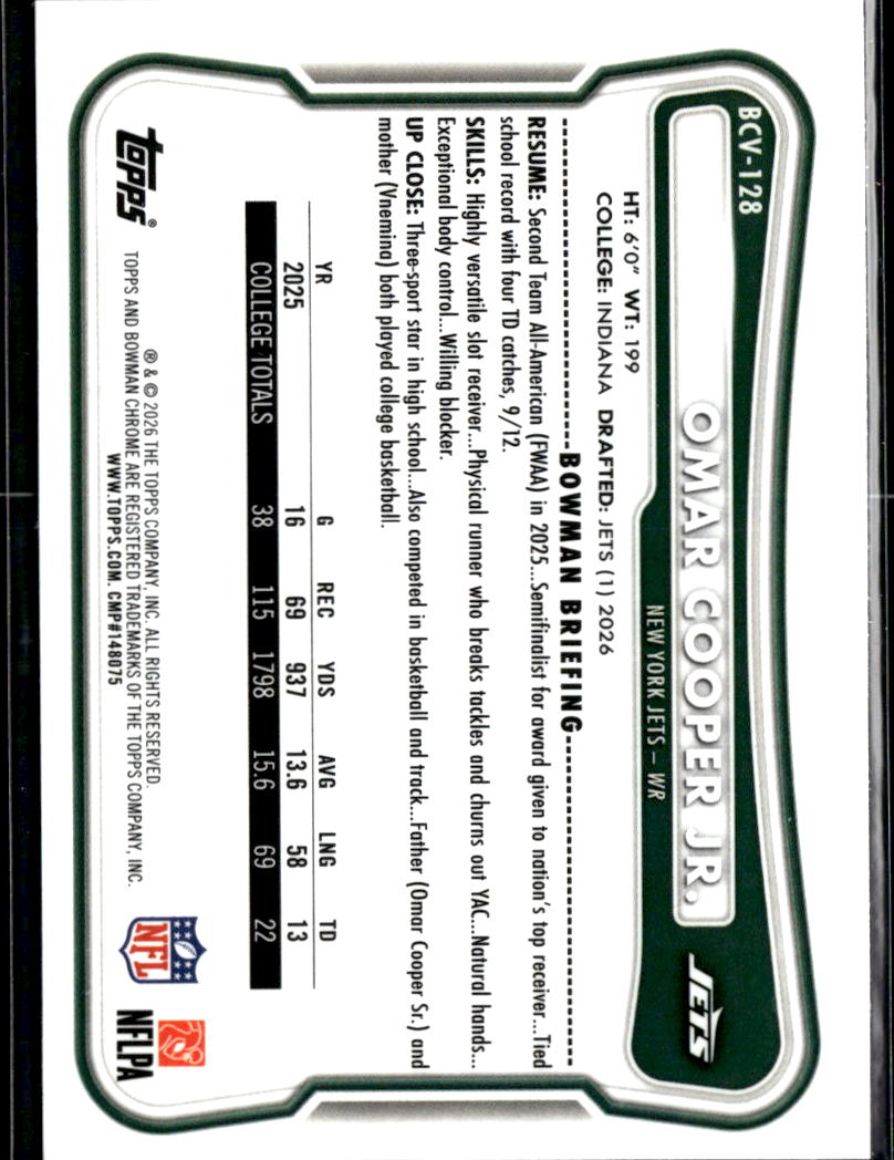 Omar Cooper Jr. 2026 Bowman Chrome Mini Diamond RC New York Jets