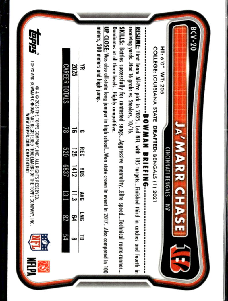 Ja'Marr Chase 2026 Bowman Chrome Speckle Refractor Cincinnati Bengals
