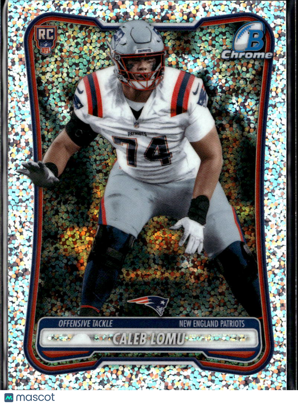 Caleb Lomu 2026 Bowman Chrome Speckle Refractor RC New England Patriots