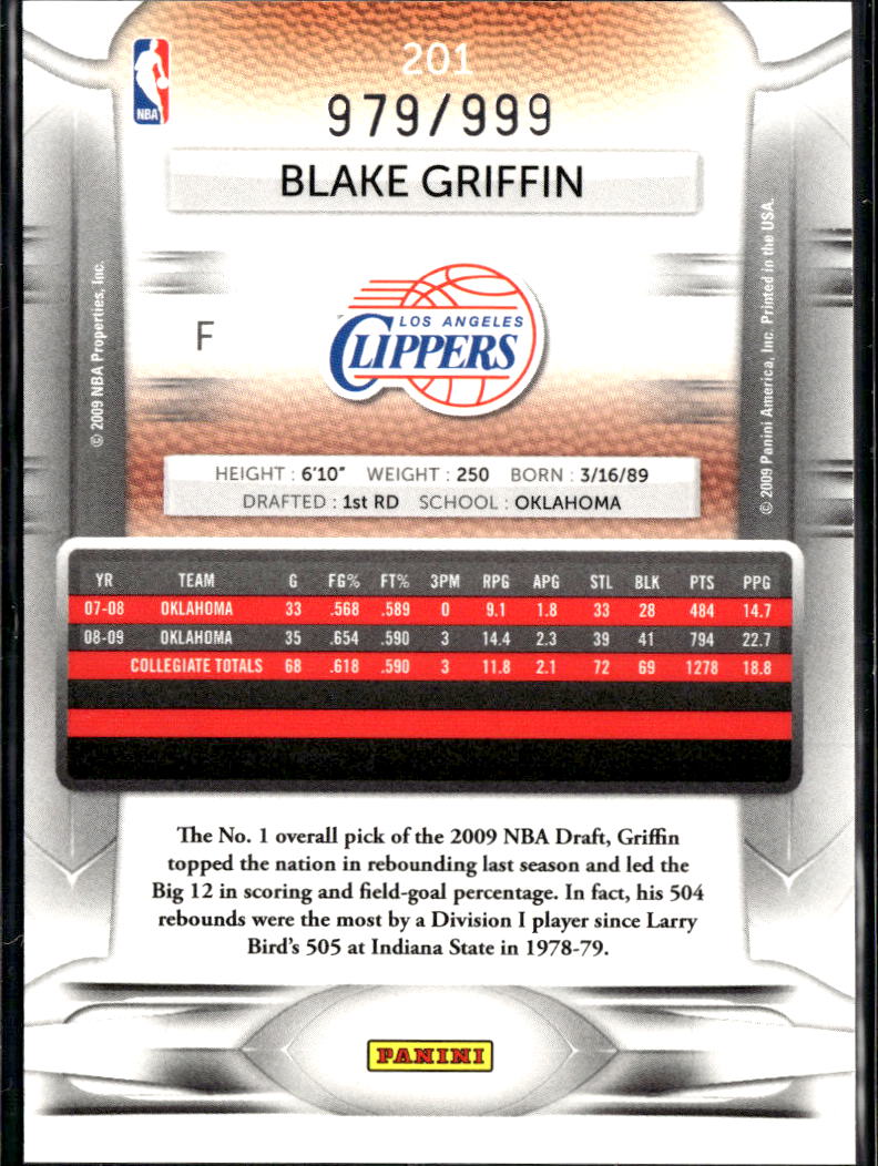 Blake Griffin 2009-10 Prestige Rookie RC 979/999 Los Angeles Clippers