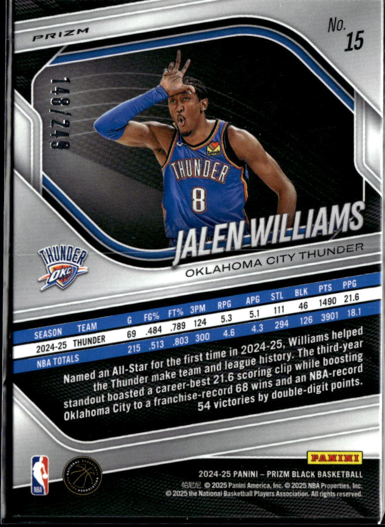 Jalen Williams 2024-25 Prizm Black Shock Flash Prizm 148/249 OKC Thunder