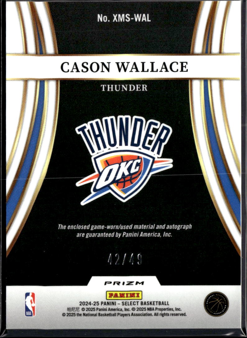 Cason Wallace 2024-25 Select Auto Autograph Patch 42/49 Oklahoma City Thunder