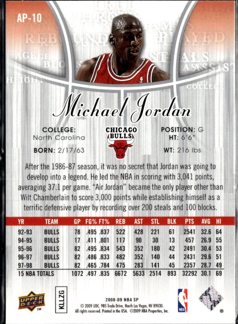 Michael Jordan 2008-09 Upper Deck SP Authentic Profiles #AP10 Chicago Bulls