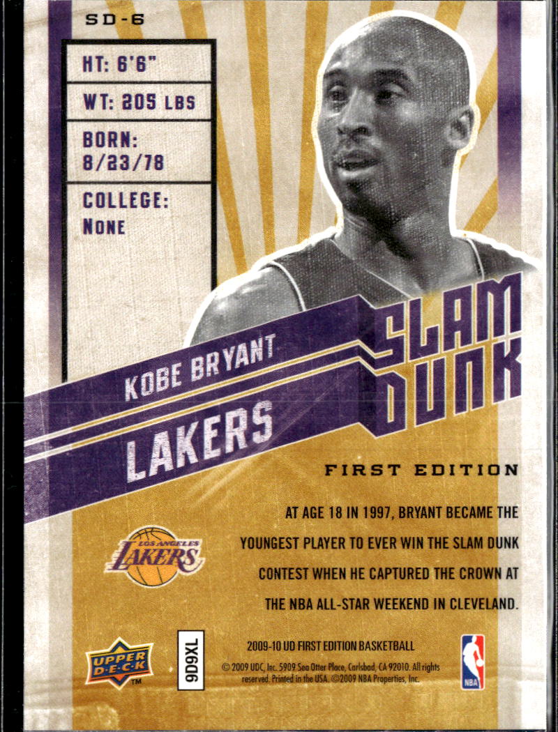 Kobe Bryant 2009-10 Upper Deck Slam Dunk Los Angeles Lakers