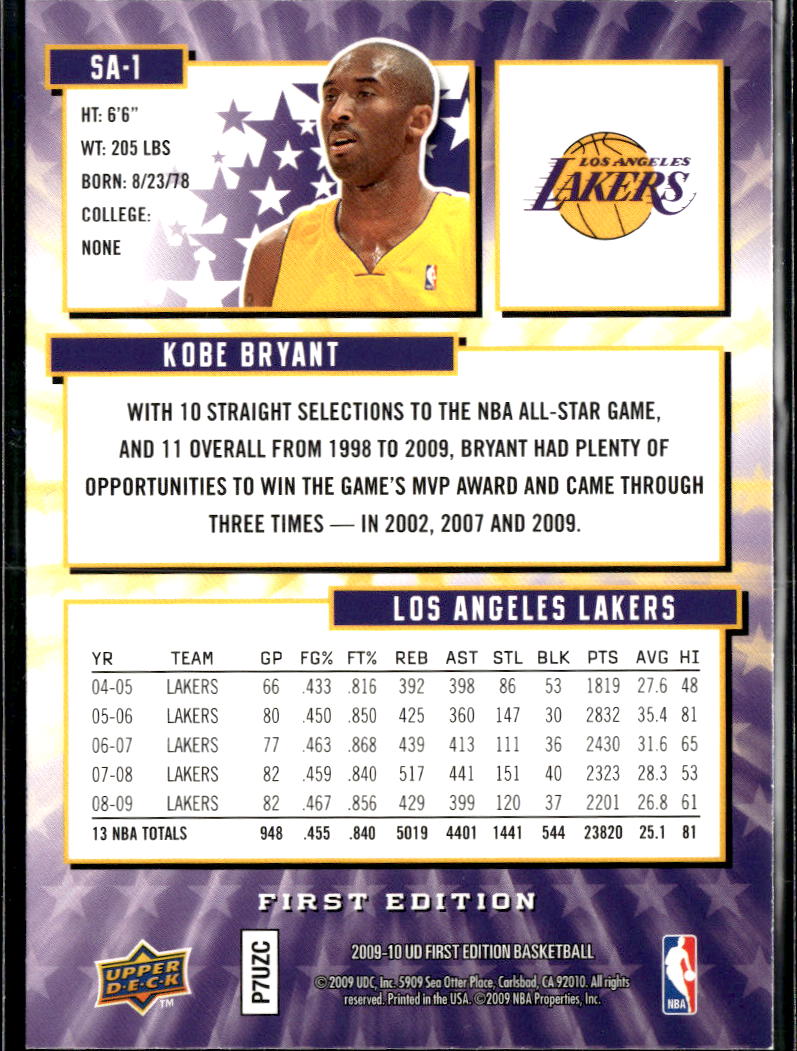 Kobe Bryant 2009-10 Upper Deck Star Attraction Los Angeles Lakers