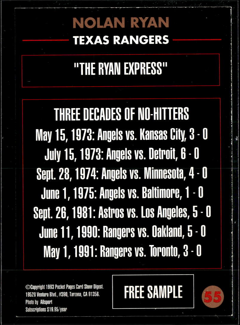 Nolan Ryan 1993 Pocket Pages Card Show Digest Promo Texas Rangers