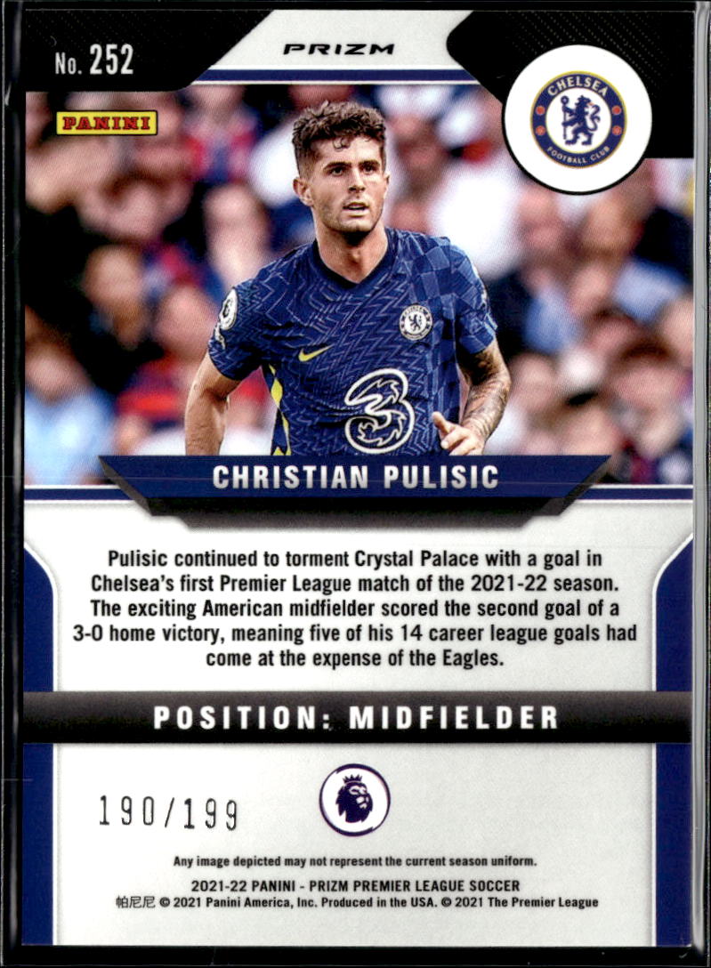 Christian Pulisic 2021-22 Prizm Soccer Blue Pulsar 190/199 Chelsea
