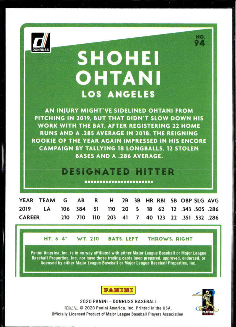 Shohei Ohtani 2020 Donruss Holo Red Los Angeles Angels