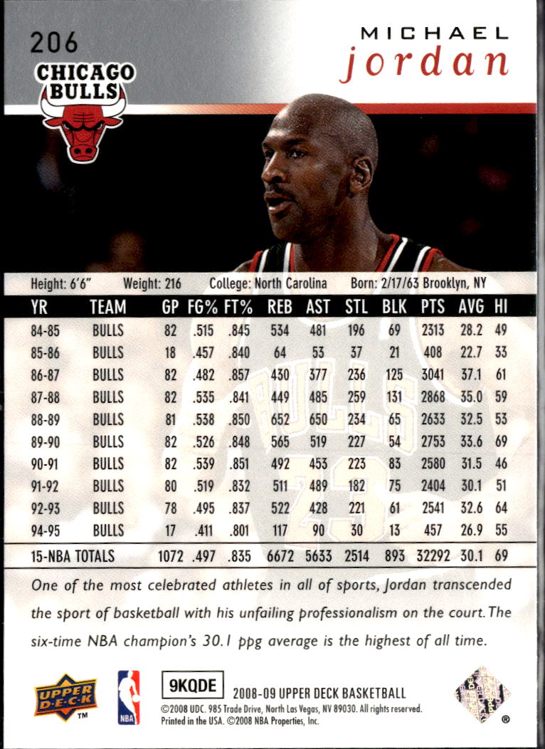 Michael Jordan 2008-09 Upper Deck #206 Chicago Bulls
