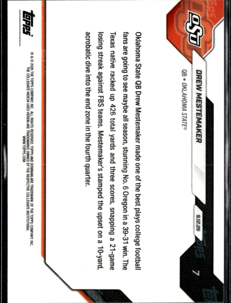 Drew Mestemaker 2026 Bowman Now Rookie RC #7 Oklahoma State Cowboys