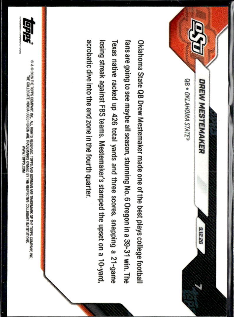 Drew Mestemaker 2026 Bowman Now Rookie RC #7 Oklahoma State Cowboys