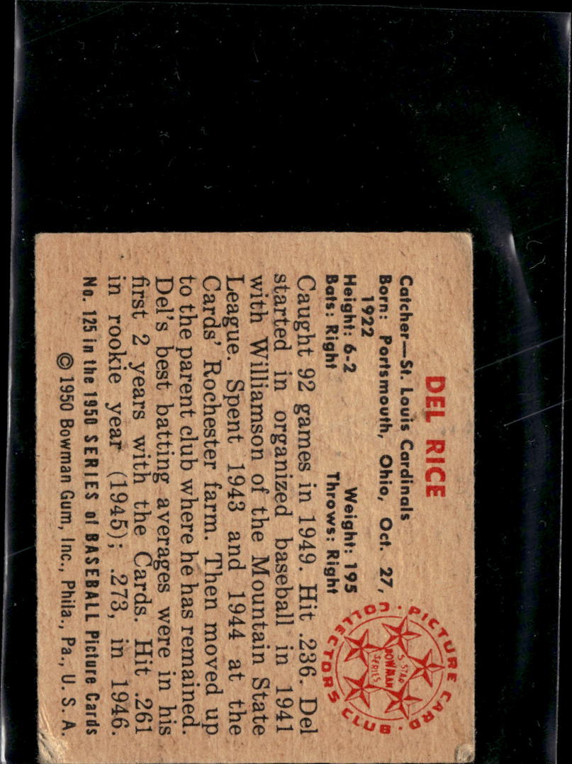 Del Rice 1950 Bowman #125 St. Louis Cardinals