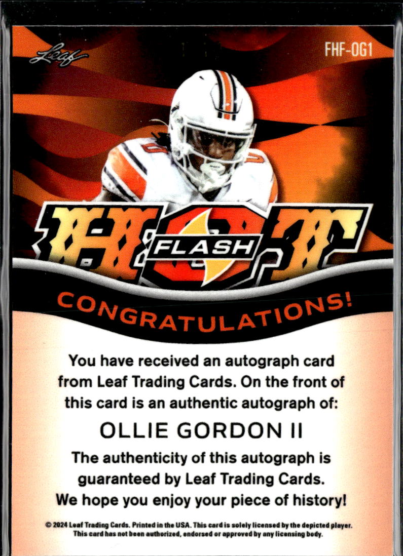 Ollie Gordon II 2024 Leaf Flash Auto Autogtaph RC /10 Oklahoma State OSU