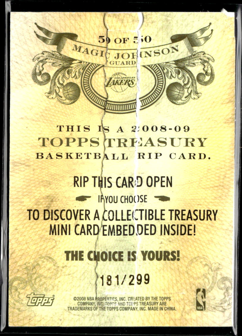 Magic Johnson 2008 Topps Treasury Rip Card RIPPED 181/299 Los Angeles Lakers