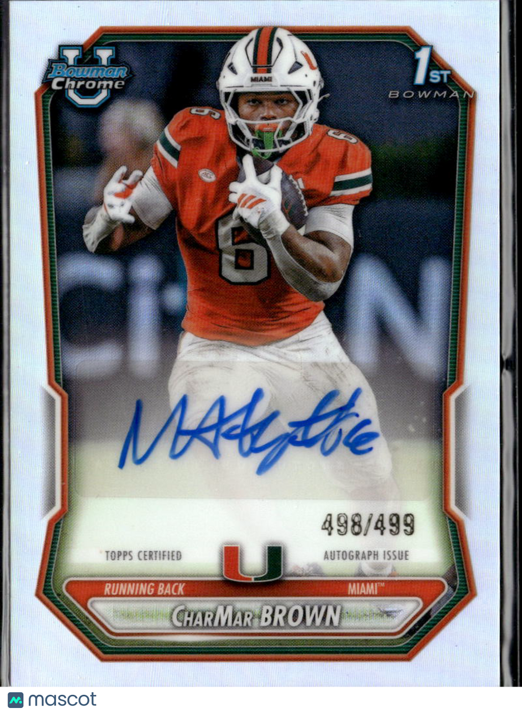 CharMar Brown 2026 Bowman Chrome 1st Auto Autograph 498/499 Miami Hurricanes