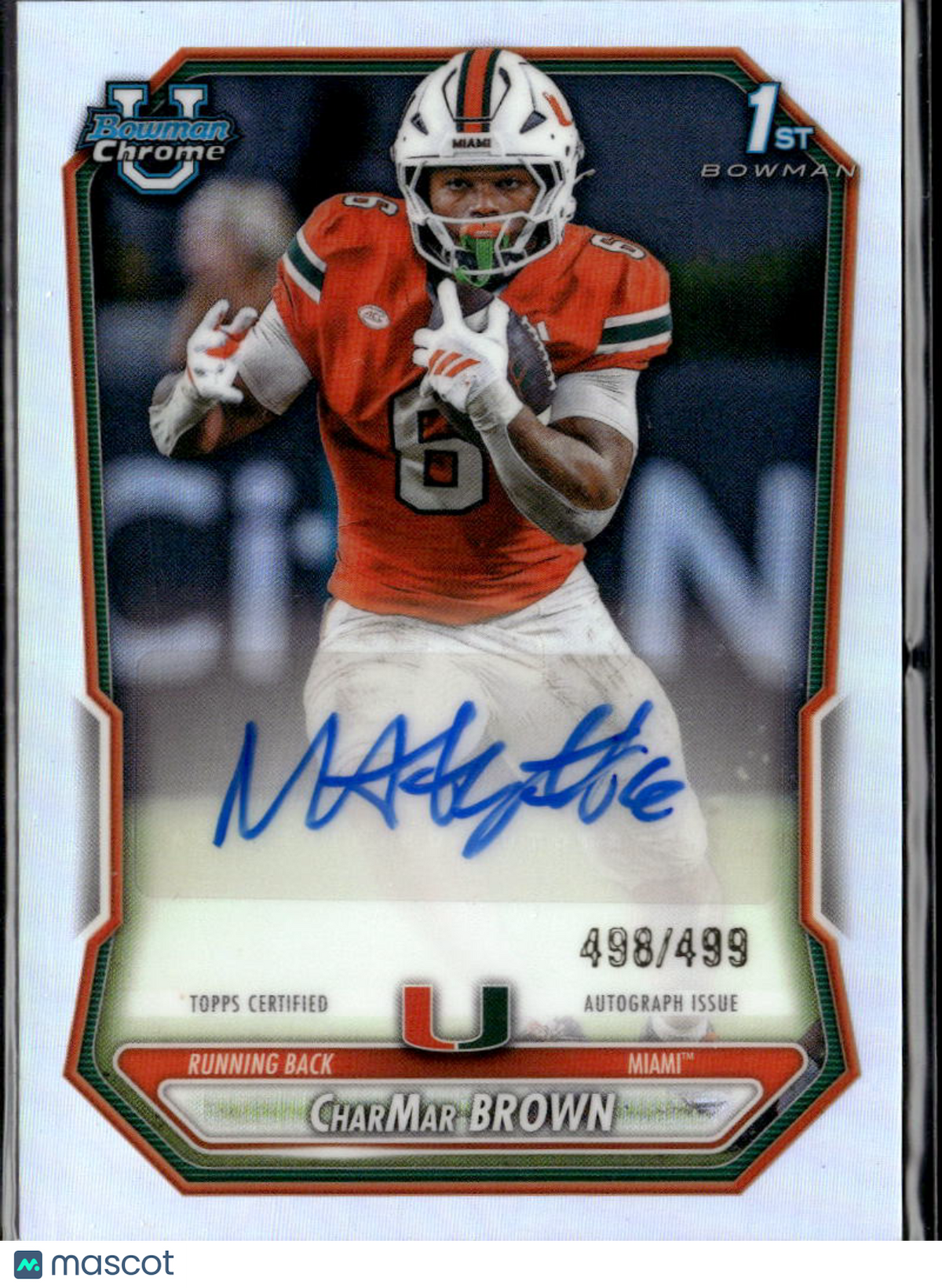 CharMar Brown 2026 Bowman Chrome 1st Auto Autograph 498/499 Miami Hurricanes