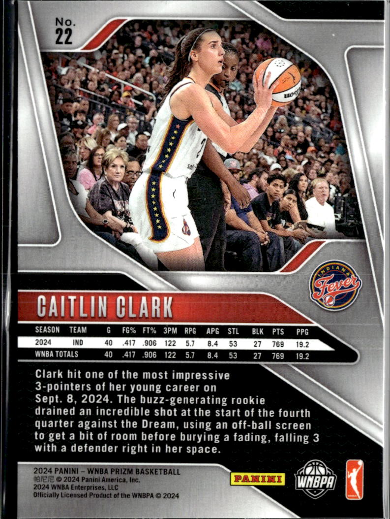 Caitlin Clark 2024 Panini Prizm RC Rookie #22 Indiana Fever