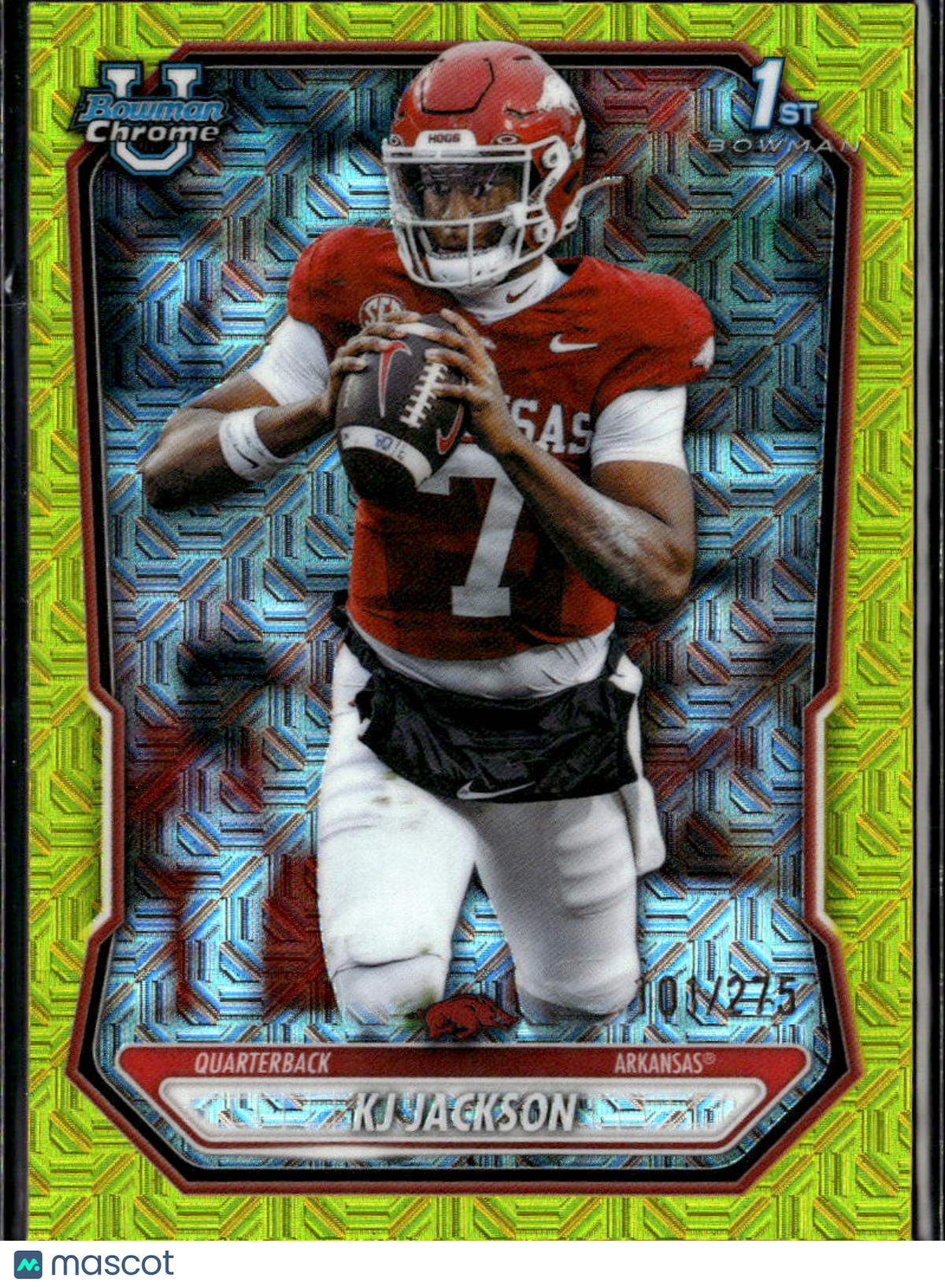 KJ Jackson 2025 Bowman Chrome 1st Yellow Refractor 101/275 Arkansas Razorbacks