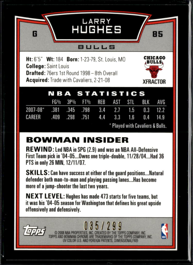 Larry Hughes 2008-09 Bowman Chrome X-Fractor 35/299 Chicago Bulls