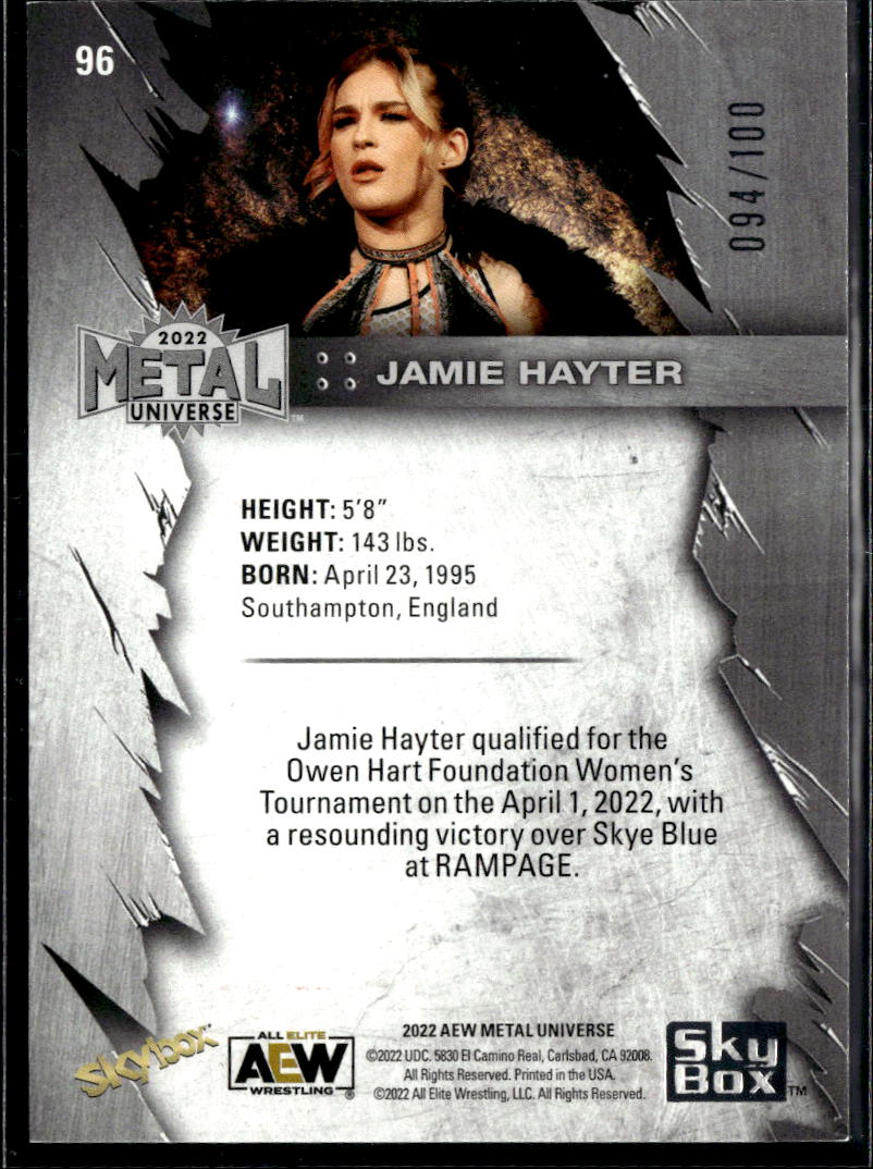 Jamie Hayter 2022 SkyBox AEW Metal Universe Precious Gems Red /100